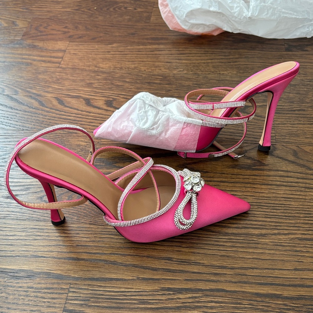 Glamorous Pink Satin Heels with Rhinestone Accents